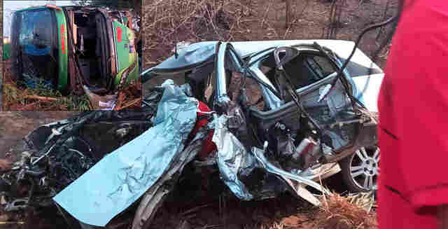 Colisão frontal entre carro e ônibus deixa dois mortos na BR-364