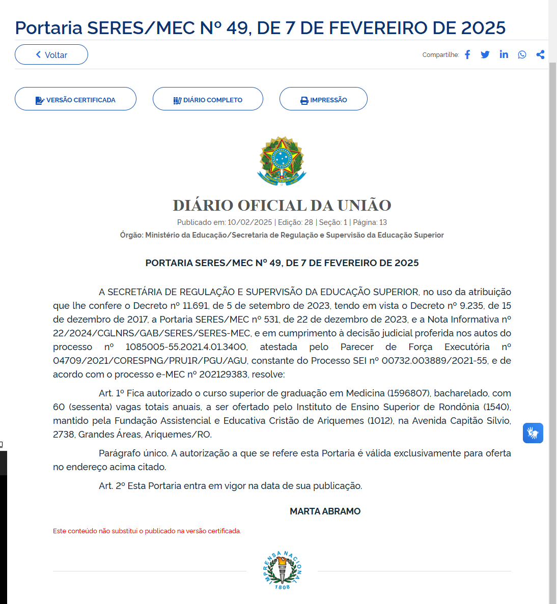 Faculdade de Medicina em Ariquemes é oficializada e se torna realidade com atuação do deputado Thiago Flores