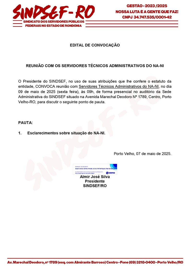 Sindsef convoca importantes reuniões nesta quinta e sexta-feira sobre NA/NI e Dedicação Exclusiva