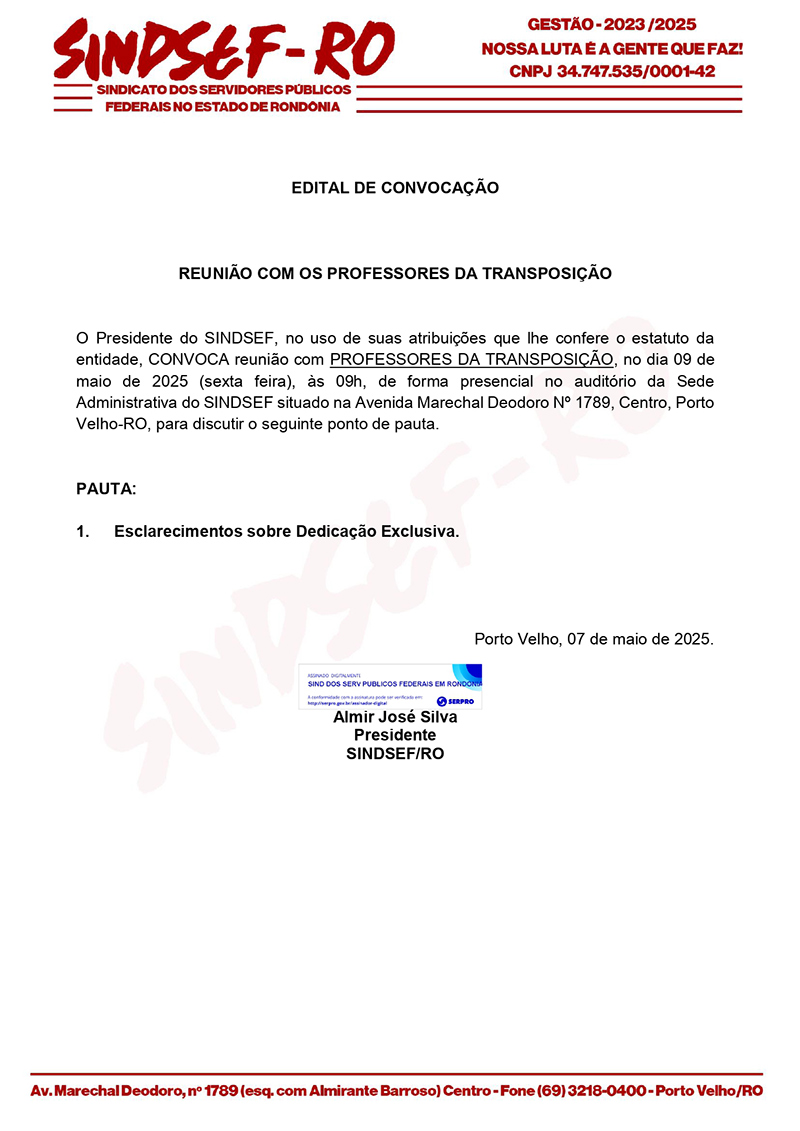 Sindsef convoca importantes reuniões nesta quinta e sexta-feira sobre NA/NI e Dedicação Exclusiva