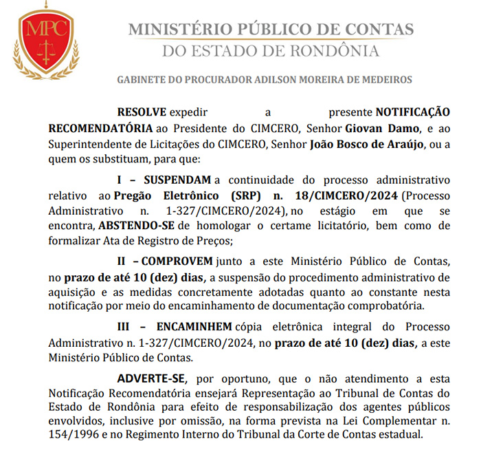 Kits de higiene: licitações milionárias do Cimcero e de 8 municípios são alvo do Ministério Público de Contas