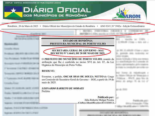 Oscar Neto é exonerado em edição extra do Diário Oficial; urgência na publicação chama a atenção

