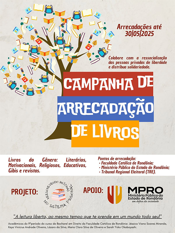 Acadêmicos de Direito realizam campanha de doação de livros ao sistema prisional de Porto Velho