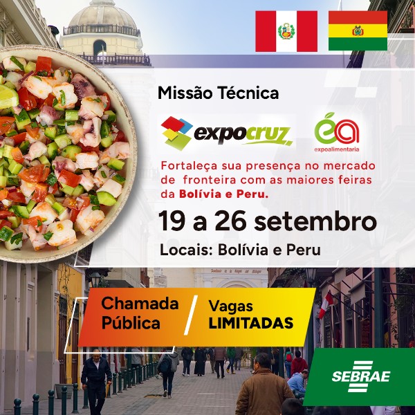 Sebrae em Rondônia lança chamada pública para selecionar pequenos negócios para Missão Internacional na Bolívia e Peru