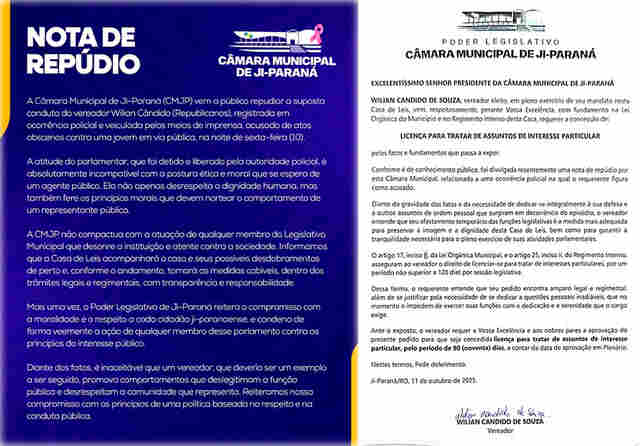 Depois de flagrante por importunação sexual e nota de repúdio dos colegas, vereador de Ji-Paraná pede afastamento