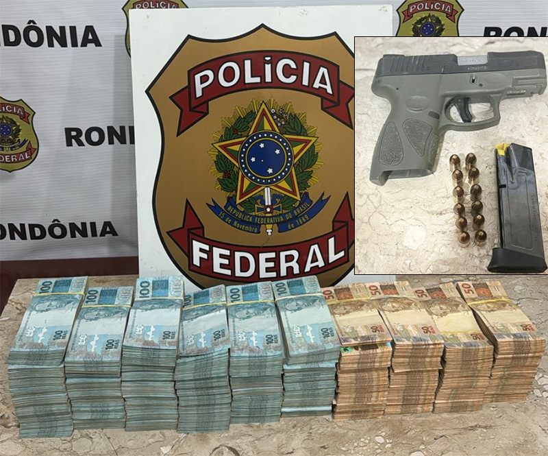 PF apreende R$ 600 mil e prende homem por porte ilegal de arma em Guajará-Mirim