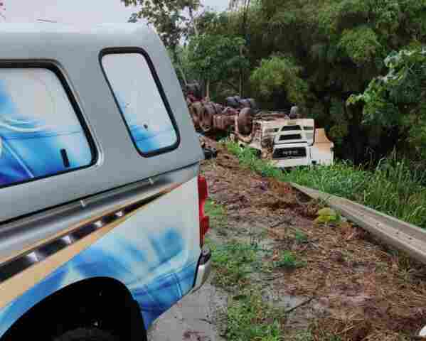 Acidente com carreta carregada de madeira mata adolescente e beb&ecirc; na BR-364