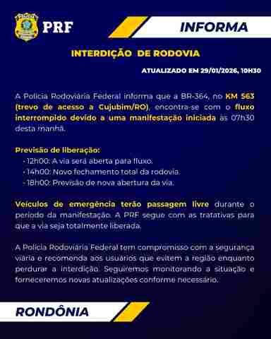 BR-364 segue bloqueada em Cujubim; produtores anunciam aberturas tempor&aacute;rias da via