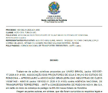 Nova 364 confirma notifica&ccedil;&atilde;o e diz que vai cumprir decis&atilde;o que suspende ped&aacute;gio na BR-364