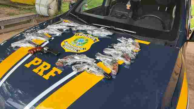 Passageiro &eacute; preso com 14 rev&oacute;lveres escondidos no bagageiro de &ocirc;nibus na BR-364