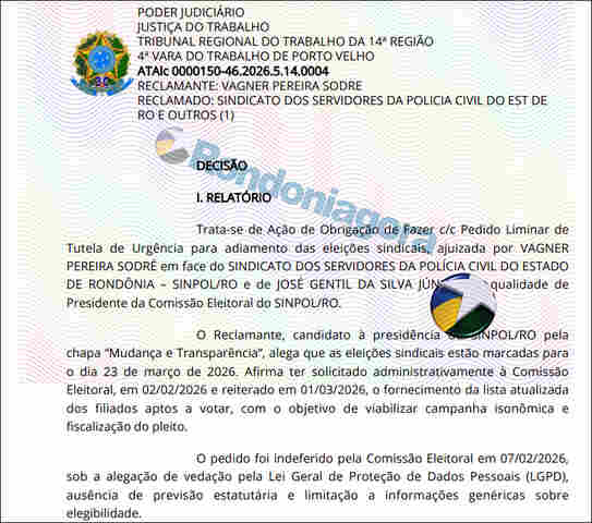Justi&ccedil;a manda Comiss&atilde;o Eleitoral entregar lista de filiados e adia elei&ccedil;&atilde;o do Sinpol