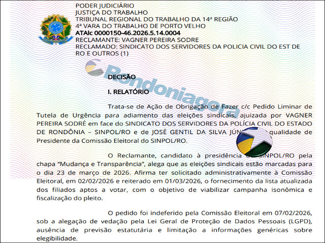 Justiça manda Comissão Eleitoral entregar lista de filiados e adia eleição do Sinpol