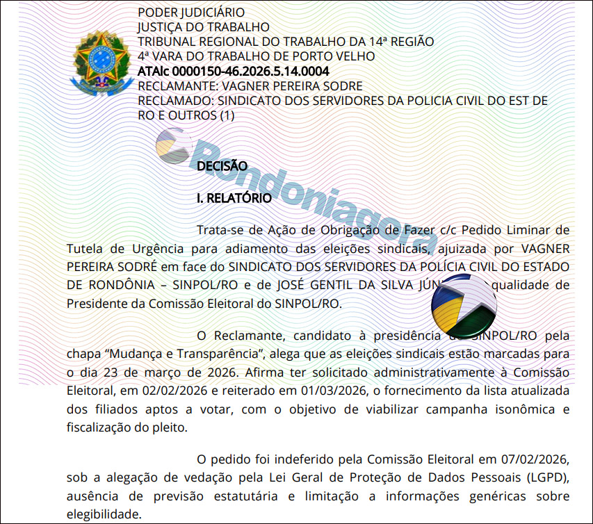 Justi&ccedil;a manda Comiss&atilde;o Eleitoral entregar lista de filiados e adia elei&ccedil;&atilde;o do Sinpol