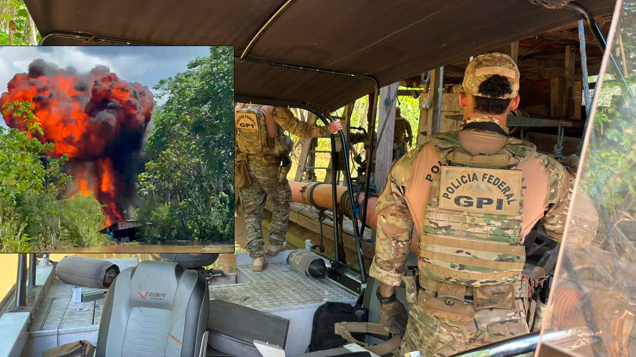 Opera&ccedil;&atilde;o da PF e Ibama no feriado destr&oacute;i 15 dragas e motores usados no garimpo ilegal no rio Madeira
