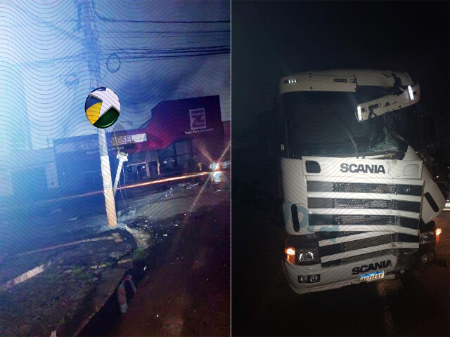 Caminhão atinge poste, derruba fiação e motorista bêbado é preso após fuga em Porto Velho