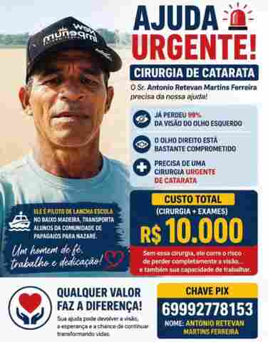 Campanha tenta salvar vis&atilde;o de condutor de lancha que transporta alunos no Baixo Madeira