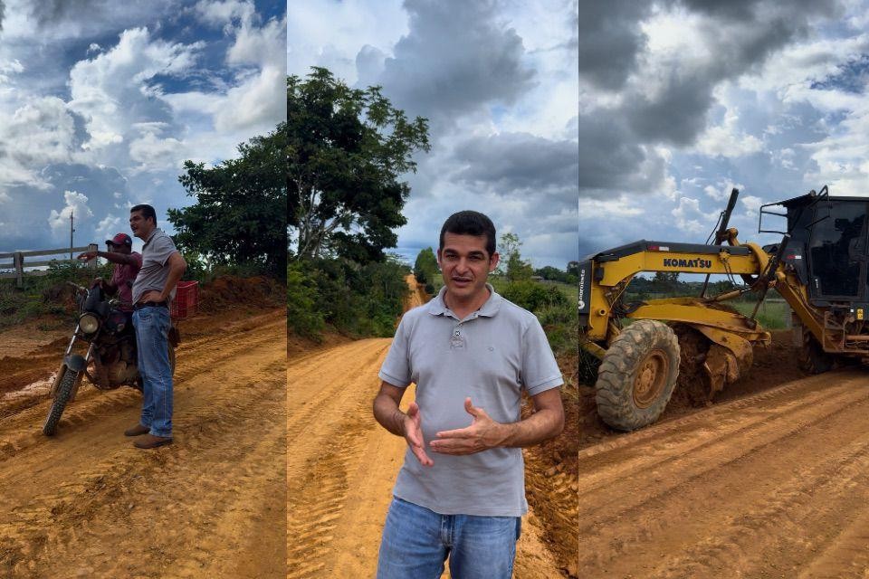 Recupera&ccedil;&atilde;o de estradas avan&ccedil;a em Uni&atilde;o Bandeirantes com acompanhamento do vereador Adalto de Bandeirantes
