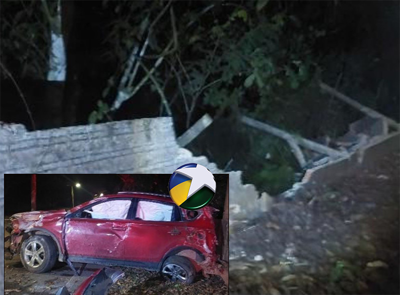 SUV avaliado em mais de R$ 300 mil e muro ficam destru&iacute;dos ap&oacute;s colis&atilde;o
