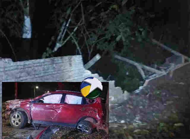 SUV avaliado em mais de R$ 300 mil e muro ficam destru&iacute;dos ap&oacute;s colis&atilde;o