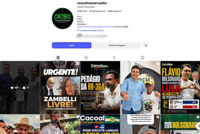 P&aacute;gina "Cacoal Conservador" no Instagram, derrubada por comissionados do Governo, volta ao ar por decis&atilde;o judicial