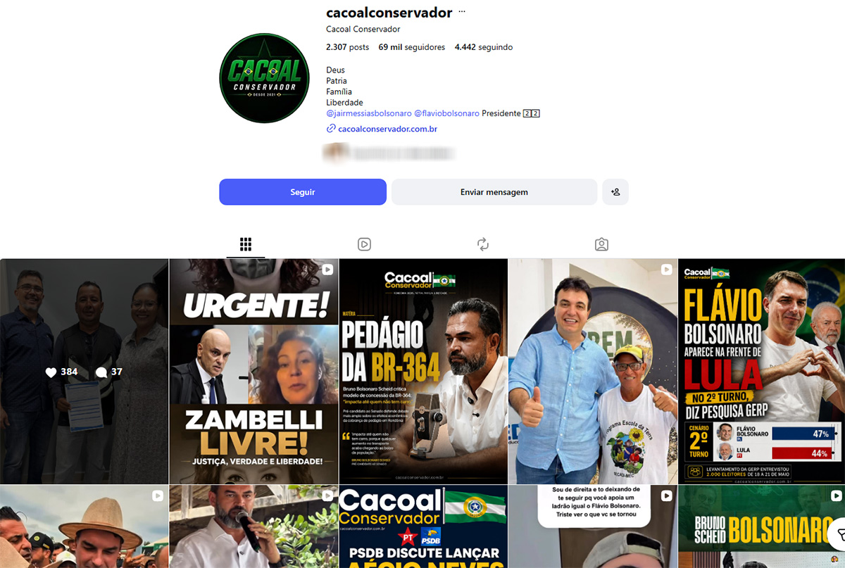 P&aacute;gina "Cacoal Conservador" no Instagram, derrubada por comissionados do Governo, volta ao ar por decis&atilde;o judicial