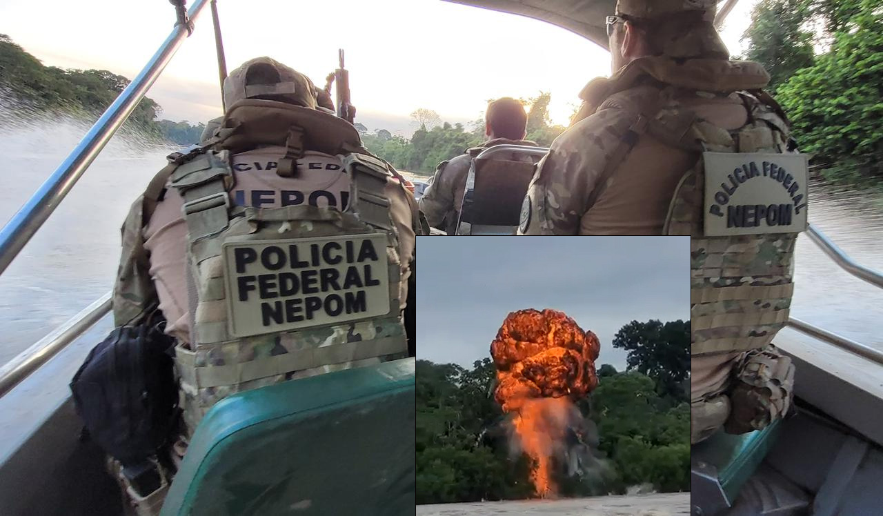 V&iacute;deo: PF e Ibama destroem 29 dragas e motores em opera&ccedil;&atilde;o contra garimpo ilegal no rio Madeira