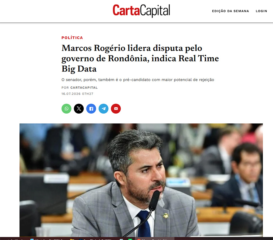 Grandes veículos do país destacam nova pesquisa que mostra Marcos Rogério na liderança ao Governo de Rondônia