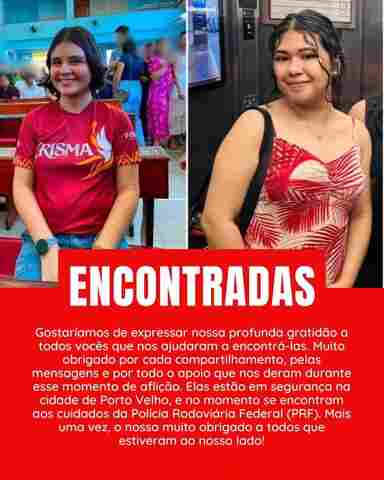 Adolescentes que estavam desaparecidas em Manaus s&atilde;o encontradas em seguran&ccedil;a em Porto Velho