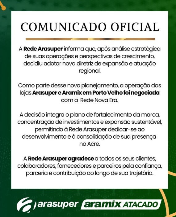 Nova Era assume operação do Supermercado Araújo e Aramix em Porto Velho