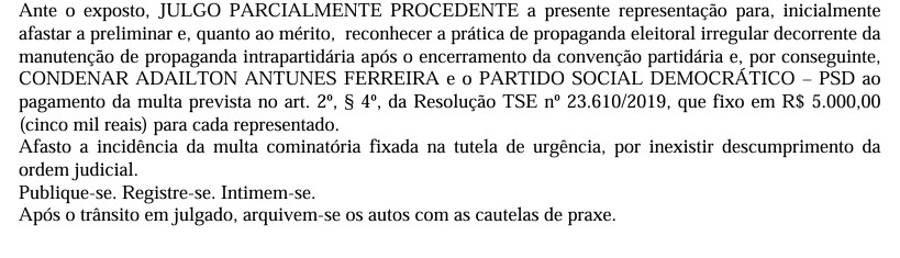 PSD e Adailton Fúria são multados pela Justiça Eleitoral por propaganda irregular
