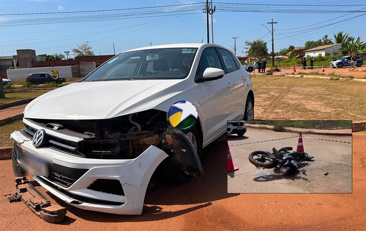 Motociclista fica ferido após avançar preferencial e ser atingido por carro na zona Leste