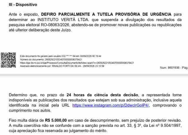 Justi&ccedil;a mais uma vez pro&iacute;be Verit&aacute; de divulgar pesquisa com Marcos Rog&eacute;rio &agrave; frente