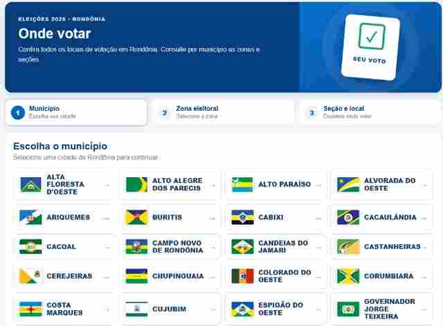 Confira onde votar em Rond&ocirc;nia; sistema faz buscas por todas as zonas e se&ccedil;&otilde;es e mostra mapa